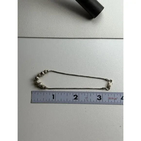 Ball Bead Centers Sterling Silver Box Chain Necklace 15-7/8 & Bracelet 7" Italy - Picture 2 of 16